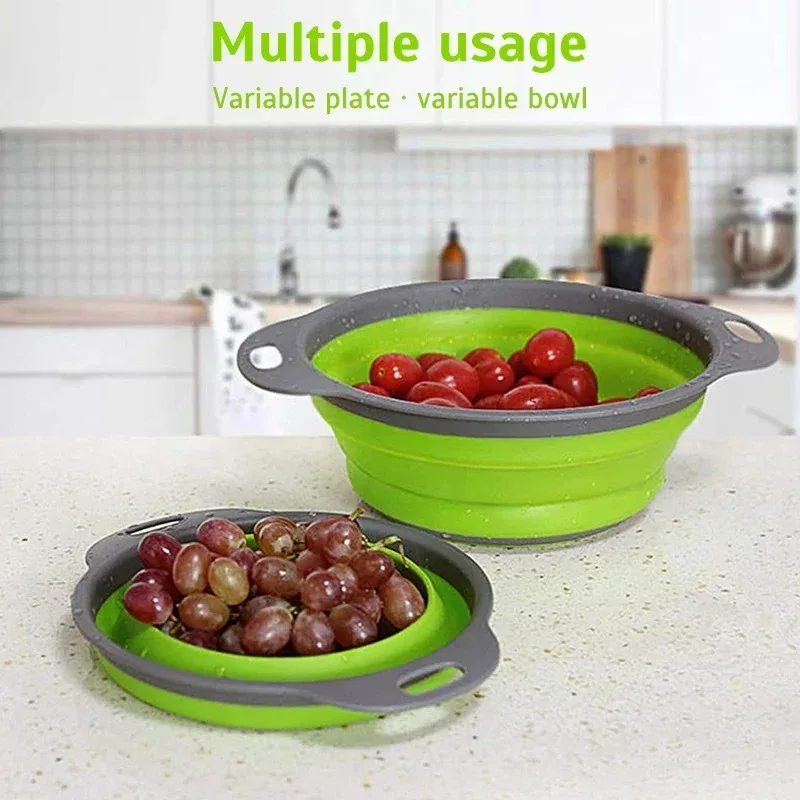 Kitchen Gadgets Organizer - 1Pc Foldable Silicone Strainer Basket, Collapsible